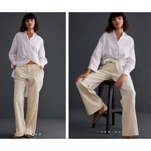 By Anthropologie Women Size 6 Cream Wide Leg Wale Corduroy Pants Trouser Minimal
